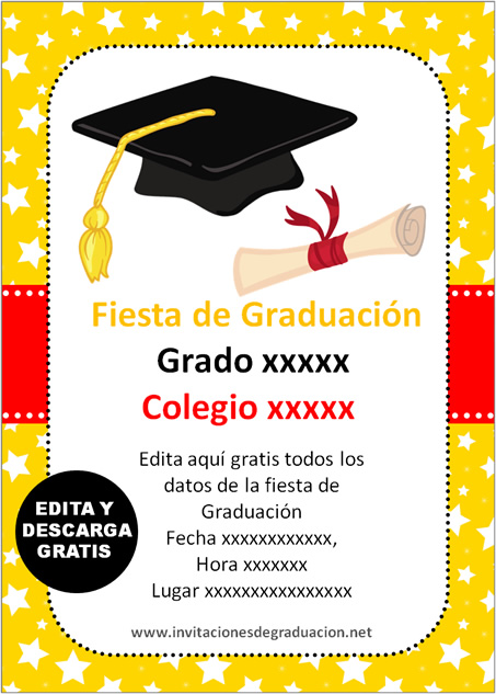 Invitación para graduación de primaria fondo amarillo