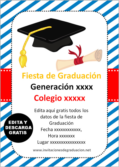 Invitación fiesta de graduación secundaria color azul