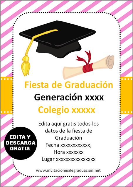 Invitación de graduación secundaria color rosado