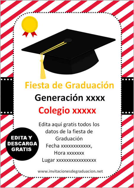 Invitaciones de graduación secundaria Birrete fondo rojo