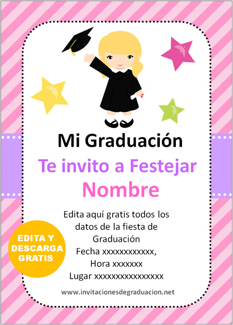 invitación de graduación preescolar Nena rubia